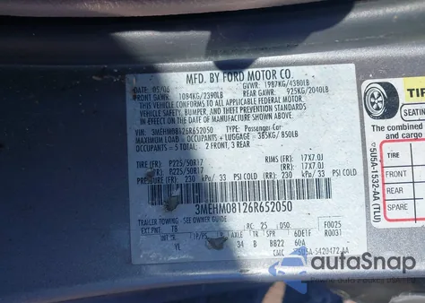 2006 Mercury Milan V6 Premier из США, поврежденный, VIN 3MEHM08126R652050